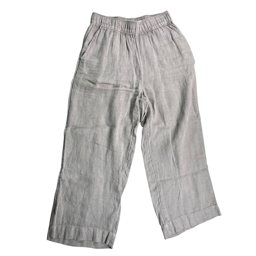Sigrid Olsen Small 100% Linen Pull On Crop Pants Beige Elastic Waist